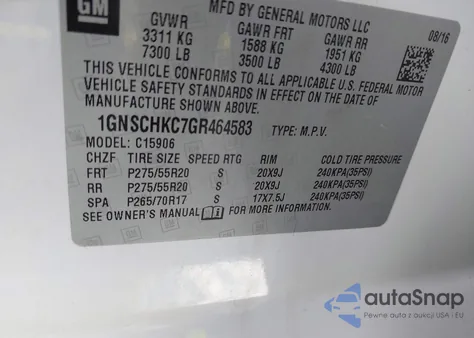 2016 Chevrolet Suburban Lt from USA, damaged, VIN 1GNSCHKC7GR464583